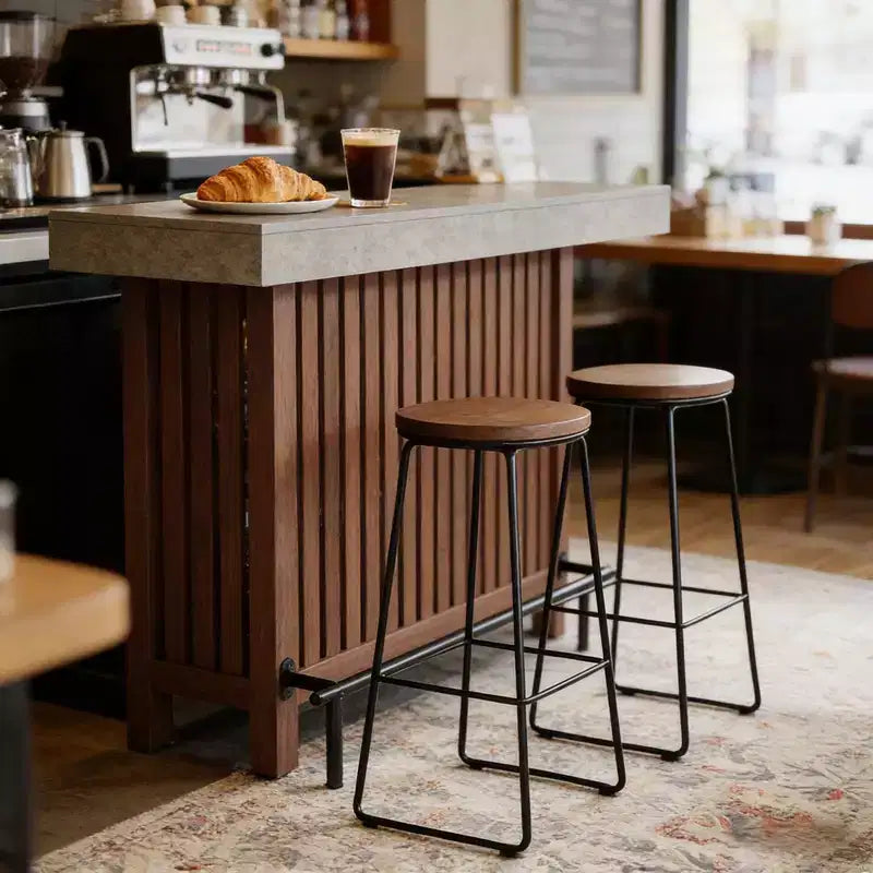 Modern Metal and Wood Bar Table with 2-Tier Storage and Adjustable Foot Pads