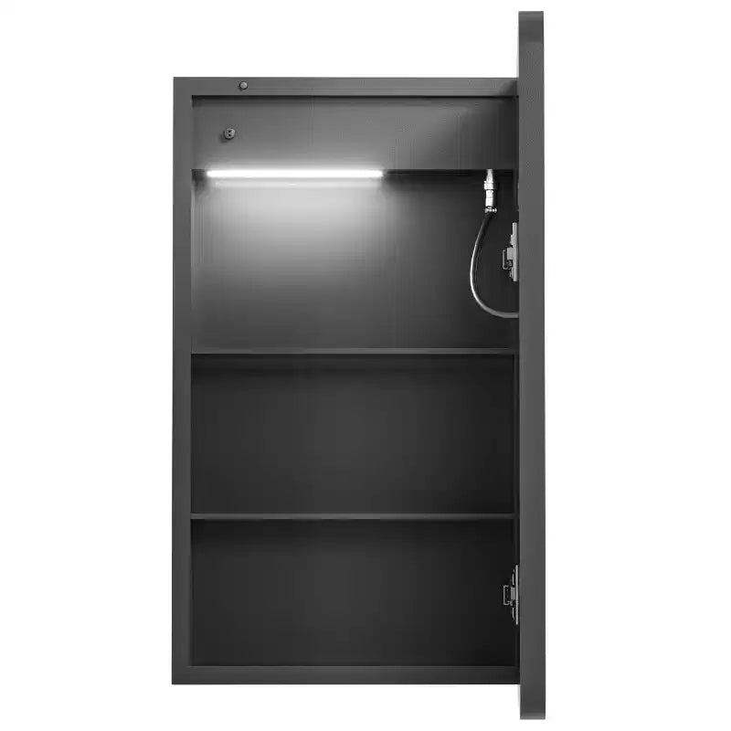 Armoire à pharmacie rectangulaire en fer avec miroir, lumière LED à intensité variable, anti-buée et prises de courant - Entièrement assemblée